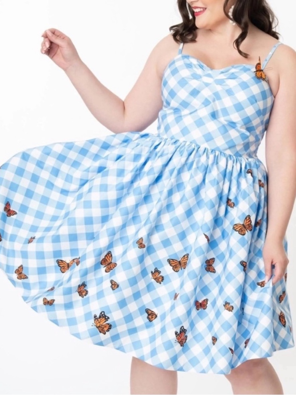 Unique vintage butterfly gingham swing dress